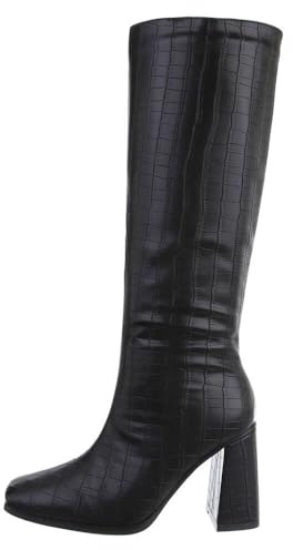 Ital Design Damen Stiefel mit Reißverschluss und Blockabsatz, eckige Spitze