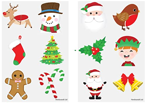 Anila's Complete Christmas Themed 10 Party Bags, Fillers & Favours – 10 Assorted Sheets of Christmas themed tattoos with 6 tattoos per sheet. (Ideal for Children Aged 3-8)