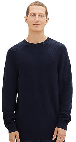 TOM TAILOR Herren 1038238 Cosy Basic Crewneck Strick-Pullover, 13160-Knitted Navy Melange, L