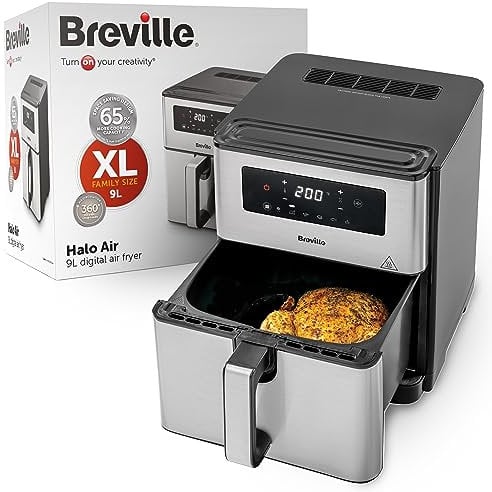 Breville Halo Air Fryer | 9L Digital Air Fryer Oven | 1700W Power for Fast Results | 50% More Energy Efficient | Large Size: 65% More Cooking Space | FryBakeRoast & Grill | [VDF131]