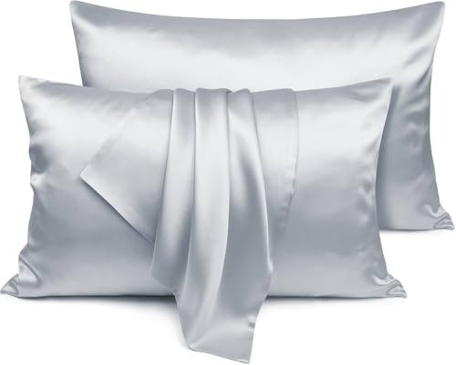 Imperial Rooms Grey Silky Pillow Cases 2 Pack – Hypoallergenic Satin Pillowcase Feels like Silk Pillowcases for Hair and Skin Care Pillows Covers with Envelope Closure, Best Gifts for Women (50x75 cm)