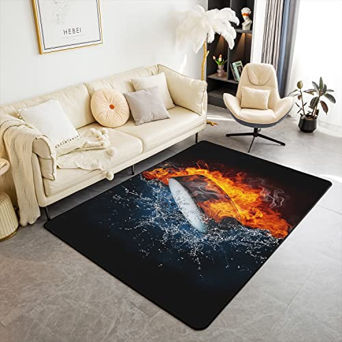 Loussiesd Eishockey Weich Teppich 100x150cm Modern Teppich Teppich 3D Hockey Winter Sports Teppich Innenbereich Bodenmatte für Küche und Balkon Teppich Hockey Spieler Wetterfest Dekor Teppich