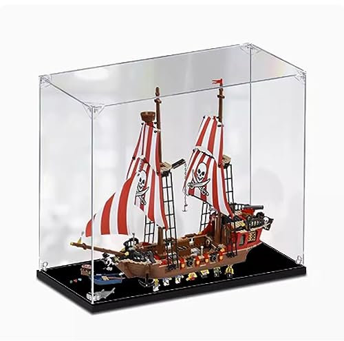 JIULIN Acryl-Vitrine Box für Lego 70413 Piratenschiff, Schutz, staubdichte Vitrine, Geschenkmodell, transparent, 62 x 23 x 50 cm, 3 mm, Schwarz Transparent