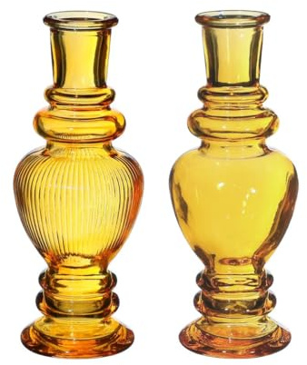 NaDeco Glasvase Bunt 'Venice' 2er Set - Wählbar in vielen Farben und Größen | Kerzenvase | Bunte Glasvasen | Deko Vasen | Ausgefallene Farbige Glasvasen, Farbe:Ocker, Größe:h.15.5 Ø 5.7cm