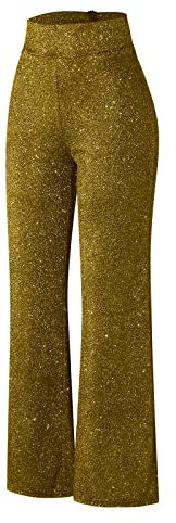 Frauen Glitzer Hose Pailletten Hose Stretch Hosen High Waist Weite Pailettenhose Elegant Glitzerhosen Silber Gold Freizeithose Tanzhosen Clubwear für Party Tanz Disco Kostüm Fasching Karneval