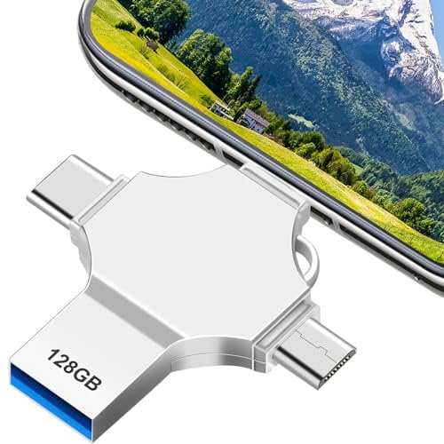 4 in 1 Clé USB 128 GO, Clé USB 3.0 Haute Capacité Clé USB, Clé USB Professionnelle Clé USB, Clé USB 128 GO pour Téléphone/OTG Android/Ordinateu/Tablette/PC, pour Aux Voyages et Au Bureau