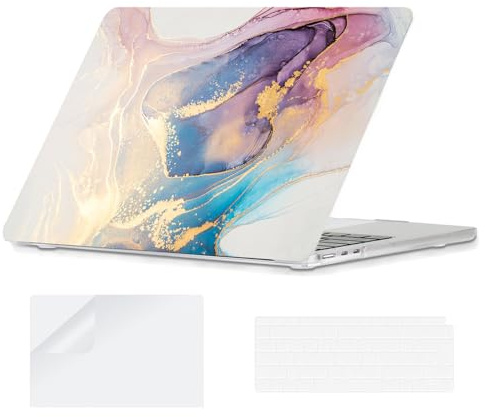 YOPAS Cover per MacBook Air 13 M5 M4 M3 M2 A3449 A3240 A3113 A2681 2026 2025 2024 2022, Plastica Custodia per Macbook Air 13,6 pollici & Tastiera Cover & Protezione Schermo,Marmo B