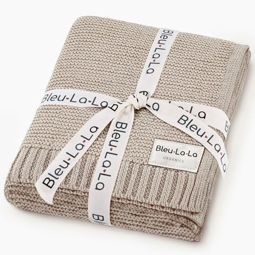 Bleu La La Bio Decke für Babys - 100% Luxuriöse Bio-Baumwollstrick, warme gemütliche Kuscheldecke für Kinderwagen und Wiege, geeignet für Neugeborene, Säuglinge und Kleinkinder (Haferfarben)