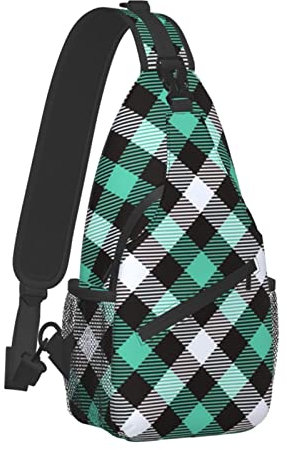 fifbird Rucksack mit Diebstahlschutz, kariertes Muster, endlose Textur, Schultertasche für Herren und Damen, langlebig, verstellbar, Turnbeutel, Radfahren, Reisen, Wandern, Tagesrucksack, Grün, Weiß,