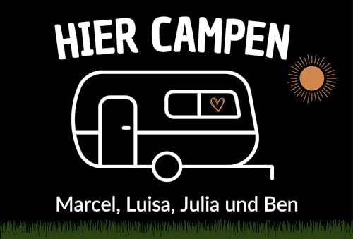 FLYERALARM Personalisierte Fußmatte mit Namen gestalten I Schwarze Fussmatte für Camper Personalisieren (60cm x 40cm) Individueller Türvorleger