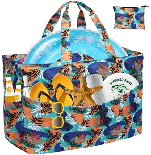 LEASOUL Borsa da Spiaggia Grande con Cerniera, Borsa Tote Impermeabile per Mare, XXL Borsa a Spalla e a Mano da Donna, con Una Borsa Piccola, per Spiaggia, Vacanza, Viaggio