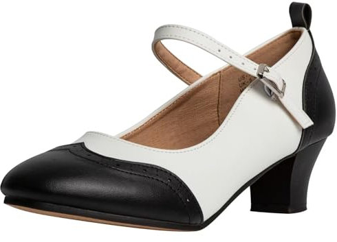 Asyusyu Knöchelriemen, Charakter-Schuhe, 3,9 cm, Ballsaal, Tanzschuhe für Damen, Tanzen, Latin Salsa, schwarz / weiß, 39 EU