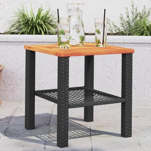 Homgoday Mesa de jardín de madera, mesa de jardín, mesa de comedor, muebles de jardín, mesa de balcón con orificio para sombrilla, mesa para patio trasero, jardín, color negro, 40 x 40 x 42 cm,