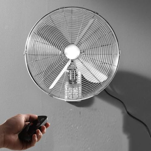 QTQHOME Metal Wall Mount Fan Oscillating,Retro 3 Speed Mechanical/Remote Control Wall-mounted Fan,Left and right oscillating head wall mounted fan for Industrial,Commercial,Residential outdoor Fans
