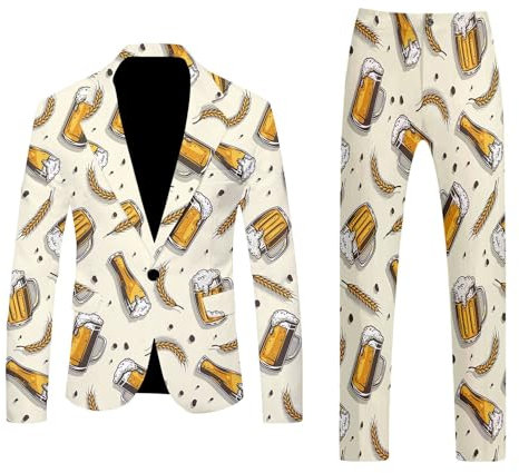 HUOQI Herren Oktoberfest Bedruckte Freizeitanzugjacke Festivalkleidung Festival Feier Outdoor Event Jacke mit Hose Kleidersäcke Schwarz (Khaki, XXL)