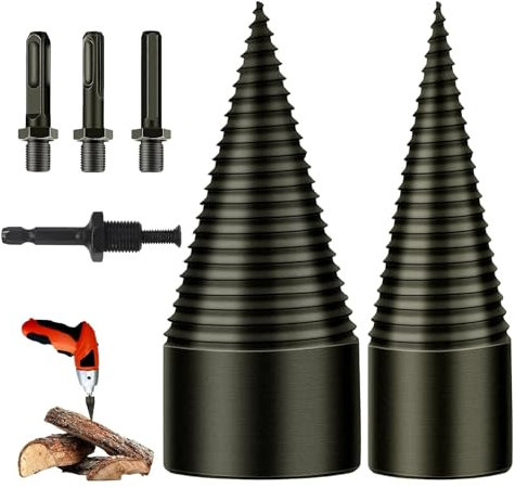 JOLIGAEA Spaccalegna Trapano 45mm + 32mm, Cono Spaccalegna per Trapano, Punta da Trapano a Cono per Vite Spaccalegna, Spaccalegna Cono di Legno con 4 Manici per Trapano per Legno