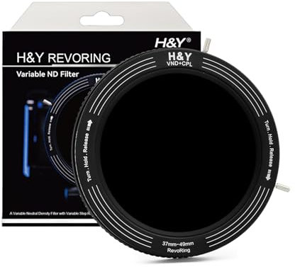 H&Y Filtre ND 37 39 40,5 43 46 49 mm, filtre ND variable 3 en 1, filtre à densité neutre réglable, filtre ND VND3-ND1000 1,5-10 arrêts pour studio vidéo extérieur et filtre CPL
