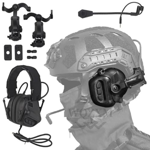 WQZXM Casque D'écoute Tactique Type Tête avec Adaptateur Rail Arc Compatible Ops-Core Fast ACH Mich pour Airsoft Chasse Tir(BK)