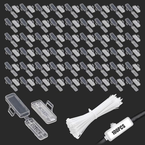 Pilikoll 100 Pezzi Etichette Per Cavi Box di Identificazione Set Riutilizzabili Marcatura cavi di Nylon con 50 Fascette Segnacavi Elettrici Trasparente Pieghevole Etichette per Computer, Gestione Cavi