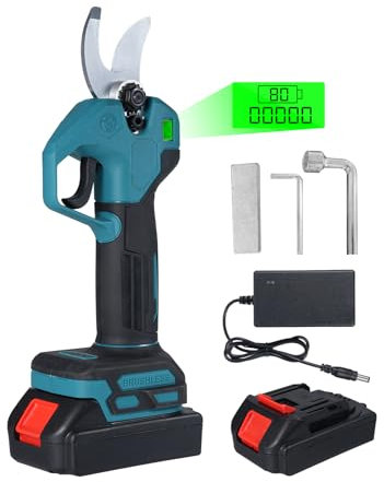Weytoll Forbici Potatura a Batteria, 35 mm 21V Forbice Potatura Professionali, LCD, con 2x1300 mAh Batteria, Forbice Potatura a Batteria Adatto per Frutteto, Giardino, Fattoria
