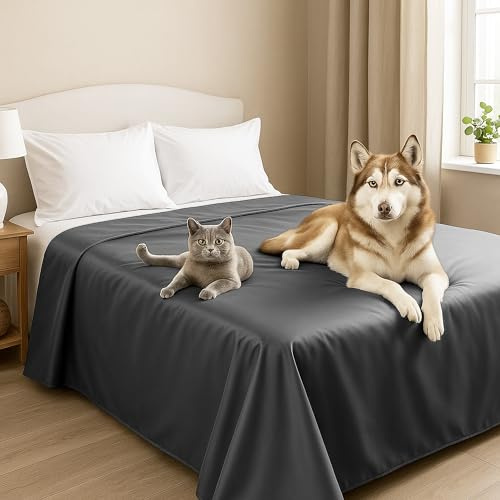 Byour3 – Tagesdecke SUPER wasserdichte Bettschutz Fleckenbeständig für Doppelbett Einzelbett Anti-Schimmel Anti-Tierhaar Katzen Hunde Haustiere Kinder Waschbare Decke (Bleigrau, Doppelbett)