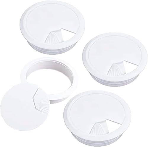 YEDJFFIYO 4-Pack White Desk Grommet – 60mm Cable Management Hole Cover for Wires & Cords, Durable Plastic PC Computer Wire Organizer for Home & Office Desks