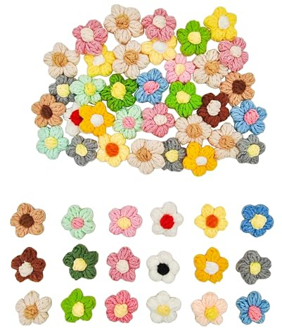 Handgefertigte Häkelblüten, Verzierungen für Bastelarbeiten, zum Aufnähen/Aufbügeln, Kleidung, Taschen, Katzenbaum-Dekor, Spiegel-Dekor (Puffblumen, 50 Stück)