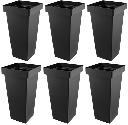 HEIYUET 6 Stück Blumeneimer Eckig, 34cm Höhe Blumenkübel Eckig Kunststoff, Quadratisch Pflanzkübel Blumeneimer Schwarz für Schnittblumen Tafelaufsätze Hochzeitsdekorationen