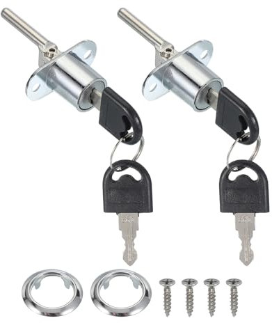 sourcing map Drawer Lock with Keys, 19mm(3/4) Zinc Alloy File Cabinet Lock Cylinder Desk Cabinet Locks Keyed Different for Office Wardrobe Locker Showcase, Silver Pack of 2