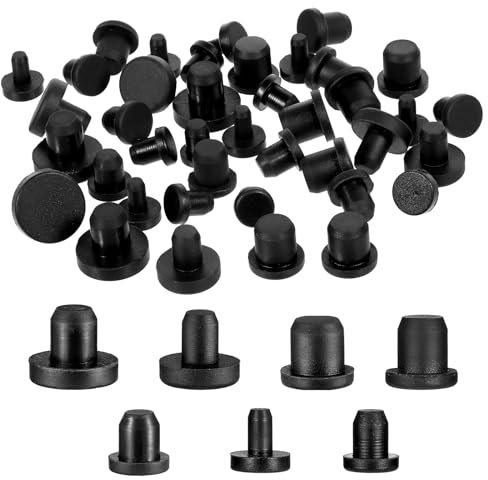 70 Stück 7 Größen Silikon-Lochstopfen, Schwarz Verschlussstopfen, Rund Gummi Wasserdicht Knopfloch-Endabdeckungen, Schnappverschluss Lochstopfen, 4-8.5mm Runde Silikonstopfen
