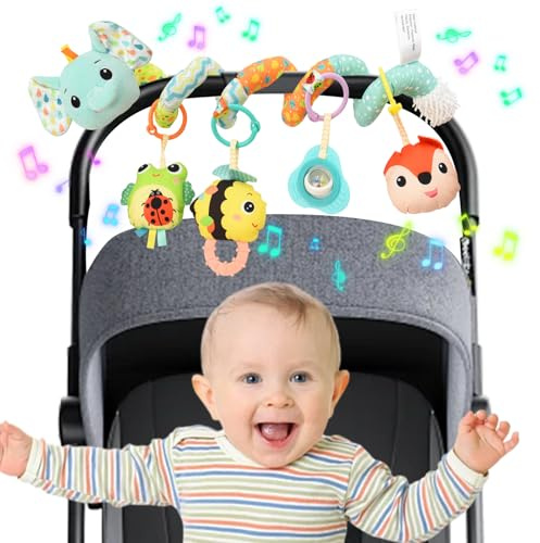 Coriver Kinderwagen-Spielzeug, Spiralplüsch-Aktivität, Hängender Kinderwagen, Autositz-Spielzeug für Kinderwagen, Baby-Mobile Krippe, Neugeborene, sensorisches Spielzeug für Babys 0–6 Monate