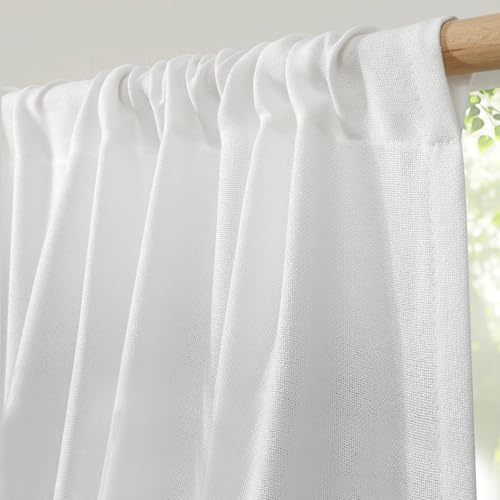Softalker Leinen Gardinen Weiss 240 cm Hoch Vorhang Wohnzimmer modern Gardine Schal für Gardinenstange Fertiggardinen für Schlafzimmer Kinderzimmer Tür, küchengardinen,Curtains Living Room,2er Set