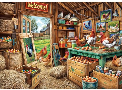Puzzles 1000 Teile für Erwachsene, Puzzle für Erwachsene, 1000-teiliges Puzzle, herausforderndes Spiel für das Ganze für Frauen, Geschenke für Männer, Thema: Hühnerstall