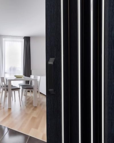 Puerta Plegable Puerta Plegable para Mampara de Salón, Puerta Corredera Negra con Veta de Madera y Tirador, Puertas Magnéticas Plegables con Kit de Herrajes, Puerta de Privacidad(23x39in (58.5x100cm))