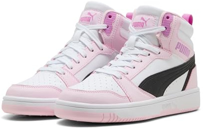 Puma Rebound V6 Mid Jr Basket, White Black Pearl Pink, 36 EU, Puma Bianco Puma Black Pearl Pink, 36 EU