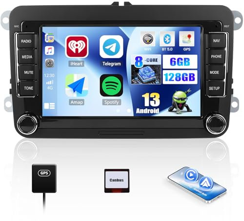 [6+128G 8-Core] CAMECHO Android 15 Autoradio per VW Golf 5 6 Polo 5 T5 Skoda Passat B6 B7 Seat, DSP Wireless Carplay, 7 Bluetooth Stereo Auto GPS WiFi RDS Mirrorlink 2USB+Mic+Telecamera Posteriore