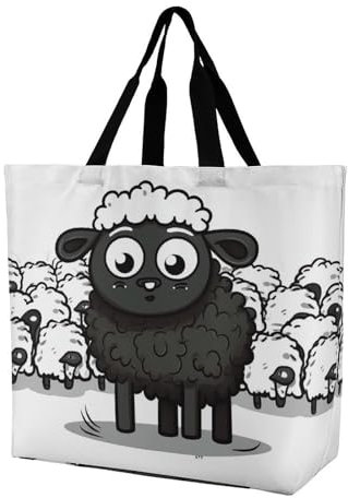 Canvas Umhängetasche Cartoon Schwarz-Weißes Schaf Schultertasche Stylische Geräumige Canvas Tasche, Für Reisen, Schule, Frauen, 50x40cm