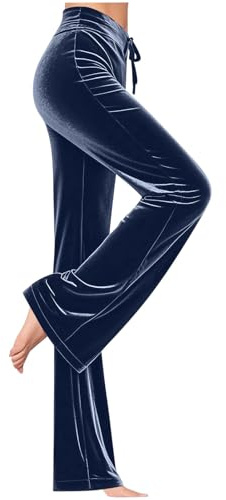 Mrat Velvet Trousers for Women Uk Ladies Elegant Straight Leg Pants with Drawstring Cosy Soft Jogger Sweatpants Tracksuit Bottoms Winter Warm Party Club Wedding Guest Solid Velour Velvet Trouser S-3XL