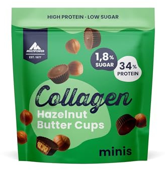 Multipower Collagen Hazelnut Butter Cups (70 g) – High Protein Süßigkeiten mit 10% Kollagen & 33% Protein, Low Carb & zuckerarm
