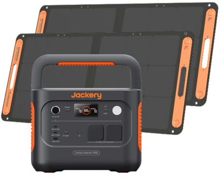 Jackery E1000 v2 Station Électrique portable avec 2x100W Panneau Solaire | 1070Wh Batterie LiFePO4, 1500W Sortie, 6 Ports de Sortie, Générateur Solaire pour Plein Air, Camping, Urgence