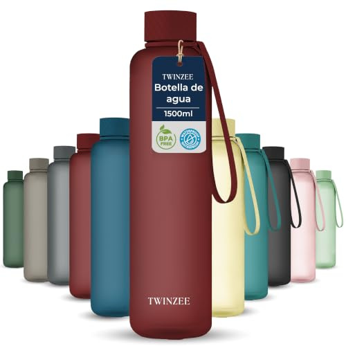 Twinzee Borraccia 1,5 litri - A Prova di Perdite, Senza BPA, Sostenibile - Water Bottle per Scuola e ufficio, Borraccia sportiva - Rosso