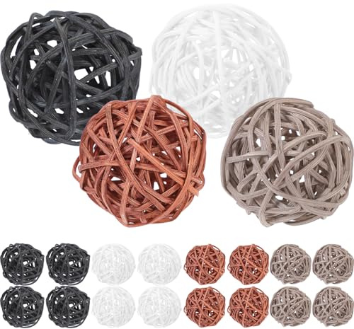 Tofficu 20 Stück Teiliges Rattan dekokugel Farben Gemischt Handgeflochtene Naturkugeln für DIY Basteln Hochzeits Weihnachtsdekoration Vasenfüllung Wohnzimmer Gartendeko