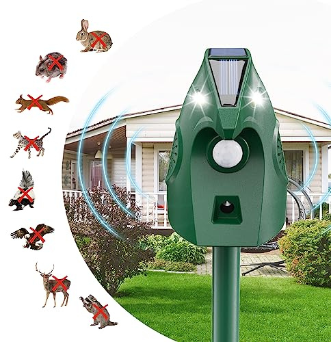Outdoor Cat Repellent, Ultrasonic Solar Pigeon Repellent, Bird Repellent, USB Charging & Solar Energy, Cat Repellent Garden Dogs for Pigeon, Rabbit, Birds, Fox