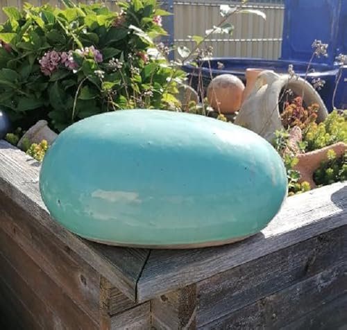 terracotta-toepfe-de B-Ware !! Schöne frostfeste Deko - Stein - Ei ca. 32 cm aus Steinzeug Keramik, türkis glasiert, Deko Garten Vorgarten Oval