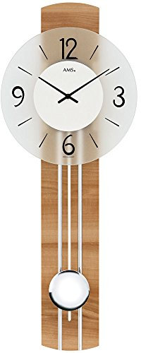 AMS Quarzuhr - Wanduhr Quarz mit Pendel Holz kernbuche furniert Pendeluhr