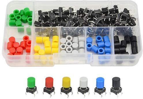 WMYCONGCONG 72 Stück Momentan Tactile Tact Push Button Mikroschalter 6x6x9mm 6 Farbkappe