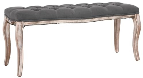 vidaXL Massivholz Bank Luxuriös Sitzbank Flurbank Polsterbank Sitzhocker Betthocker Beistellbank Wohnzimmer 110x38x48cm Dunkelgrau Leinen