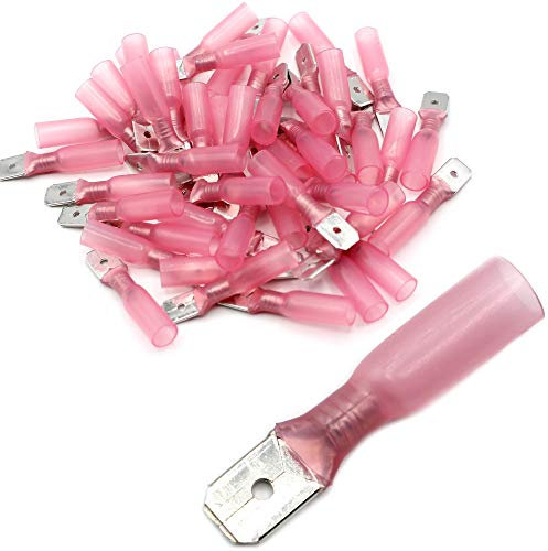 Flachstecker Flachsteckhülsen Kabelschuh mit Schrumpfschlauch teilisoliert Steckverbinder Männlich Steckbreite 6,3 mm rot 0.5-1.5mm² (100 Stück, Rot: Flachstecker/teilisoliert)