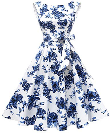 Hanpceirs Women's Boatneck Sleeveless Swing Vintage 1950s Cocktail Dress Porcelain XS