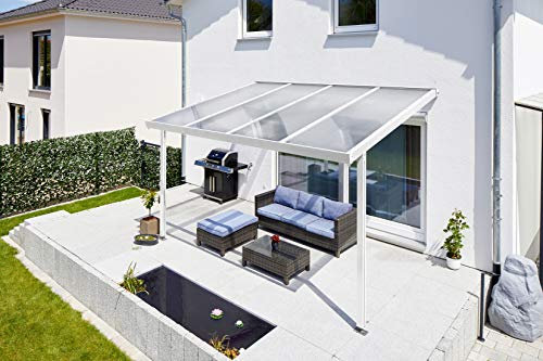 Gutta Terrassendach Premium | Tiefe 3060 mm | Weiß | Verschiedene Größen & Eindeckungen (Acryl Stegplatten 16 mm klar, 4102 x 3060 mm)